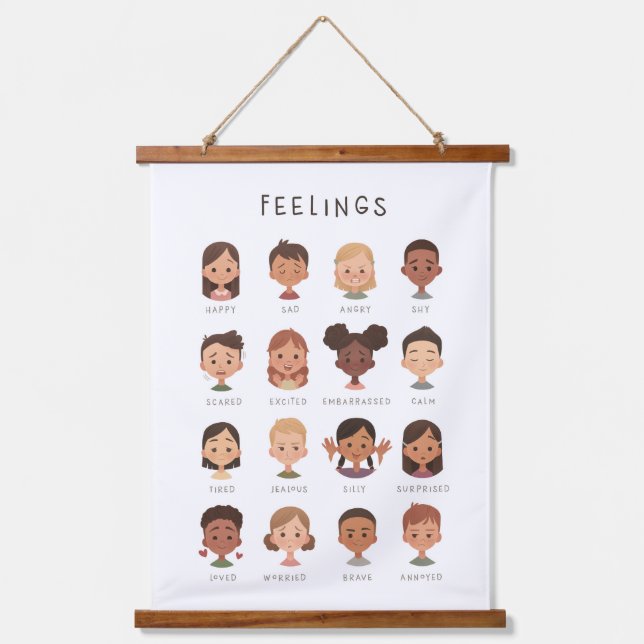 Feeling Chart, Classroom Decor, Emotions Poster Hanging Tapestry (Front)