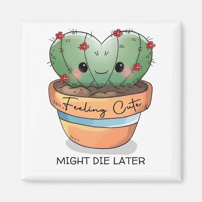 Feeling cute cactus succulent red flower customize magnet (Front)