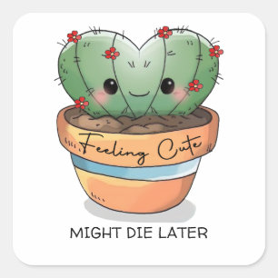 Feeling cute cactus succulent red flower customize square sticker