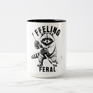 Feeling Feral Funny Feral Raccoon Hockey Two-Tone Coffee Mug