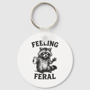 Feeling Feral Raccoon Drink Coffee Funny Trash Pan Keychain