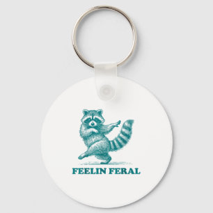Feeling Feral Racoon Ironic Saying Vintage Funny R Keychain