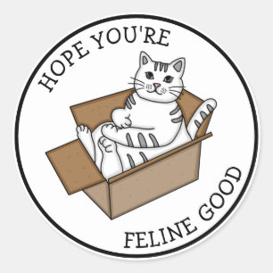 Feeling Good Get Well White Cat Classic Round Sticker