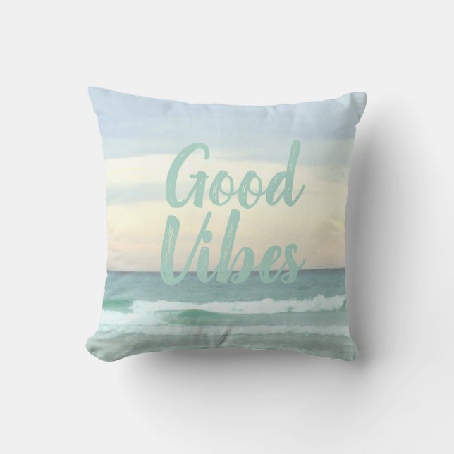 Feeling Good Vibes In My Happy Place Throw Pillow (Front)