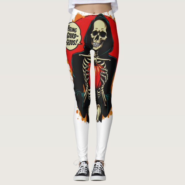Feeling Gourdgeous Skeleton Hand Holding Pumpkin  Leggings (Front)