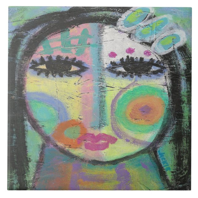 Feeling Groovy Abstract Acrylic Painting on OSB Tile (Front)