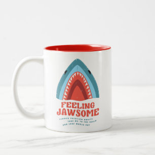 Feeling Jawsome Shark Funny Summer Puns Two-Tone Coffee Mug