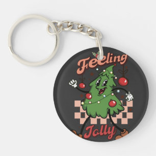 Feeling Jolly Retro Christmas Vintage Santa Keychain