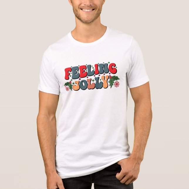 Feeling Jolly Retro Groovy Christmas Holidays Tri-Blend Shirt (Front)