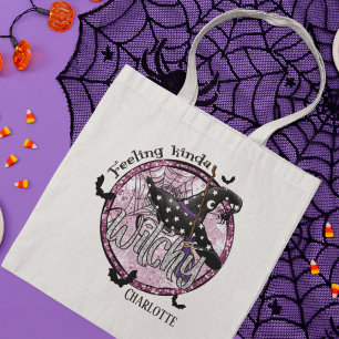 Feeling Kinda Witchy Glitter Halloween Name Tote Bag