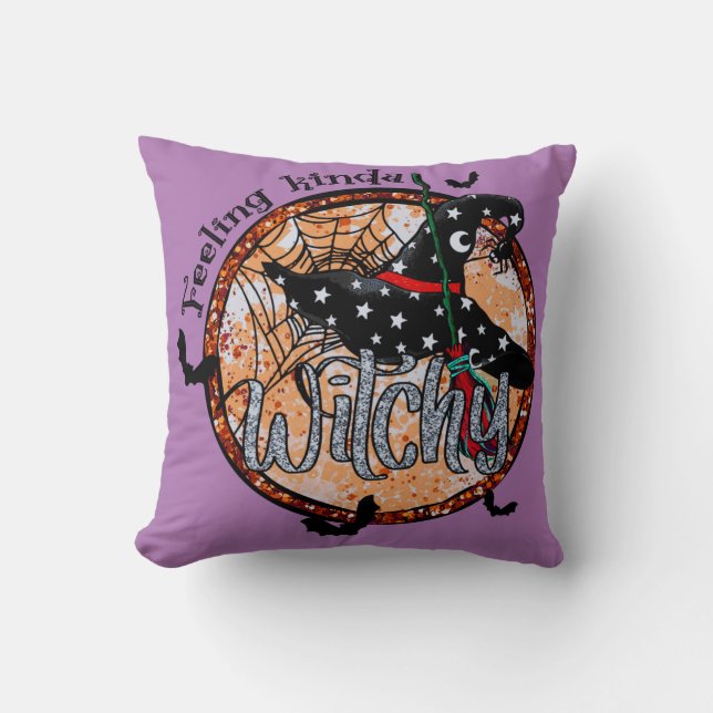 Feeling Kinda Witchy - Halloween Witch Hat Throw Pillow (Front)