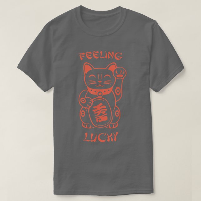 Feeling Lucky  Chinese Lucky Cat Tee Orange  (Design Front)