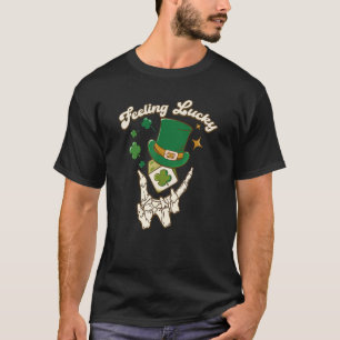 Feeling Lucky Clover Skeleton Hand St Patricks Day T-Shirt