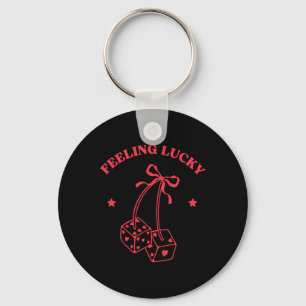 Feeling Lucky Retro Dice Valentine Cute Hearts Rib Keychain