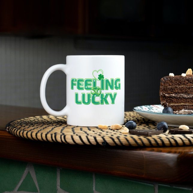 Feeling Lucky Retro Quote St Patrick's Day  Two-Tone Coffee Mug (Creator Uploaded)