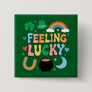 Feeling Lucky St Patricks Day Charm Irish Shamrock 2 Inch Square Button