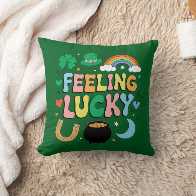 Feeling Lucky St Patricks Day Charm Irish Shamrock Throw Pillow (Blanket)