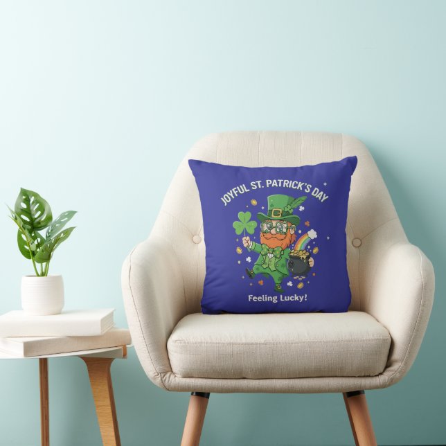 Feeling Lucky St. Patrick's Day Cute Leprechaun  Throw Pillow (Chair)