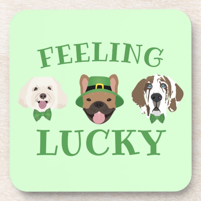 Feeling Lucky St Patricks Day Dog Faces Coaster (Front)