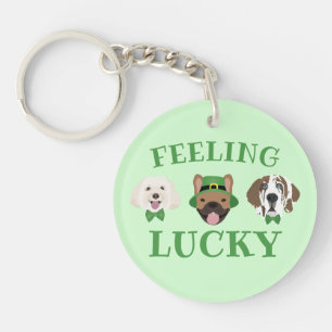 Feeling Lucky St Patricks Day Dog Faces Keychain