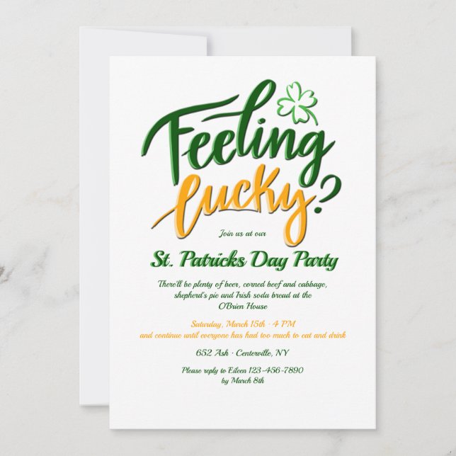 Feeling Lucky?  St. Patrick's Day Invitation (Front)