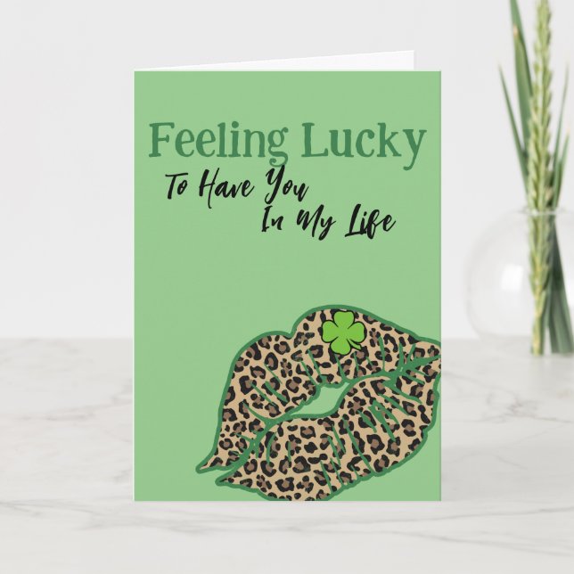 Feeling Lucky St. Patrick's Day Leopard Green Card (Front)