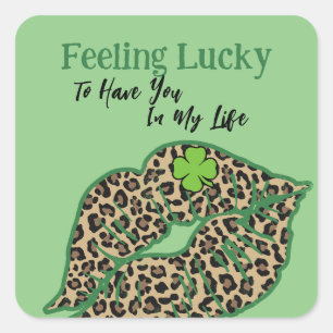 Feeling Lucky St. Patrick's Day Vintage Leopard  Square Sticker