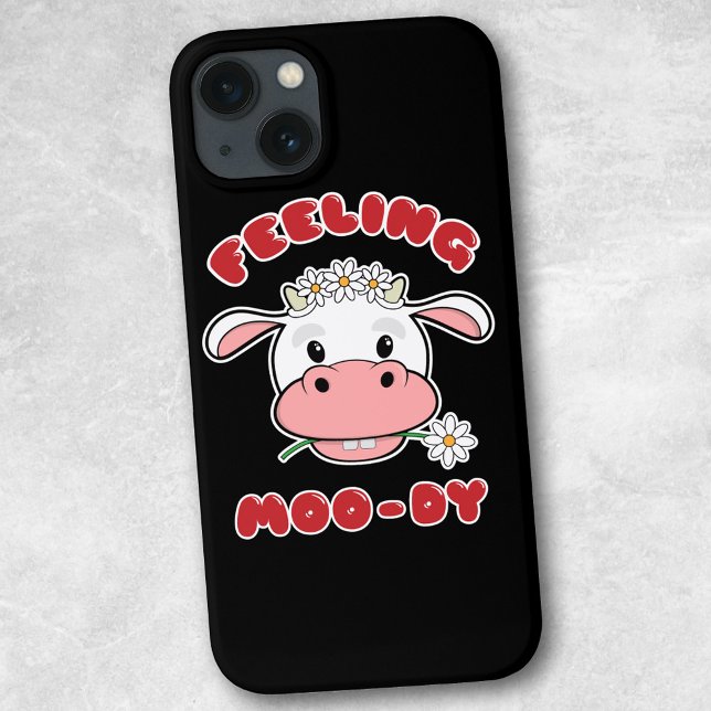 Feeling Moo-dy | Cute Cartoon Cow Quote Case-Mate iPhone Case (Creator Uploaded)