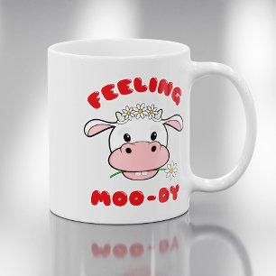 Feeling Moo-dy   Cute Cartoon Cow Quote Mug