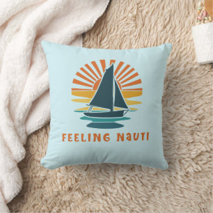 “Feeling Nauti” Boat and Sunset Nautical Throw Pillow