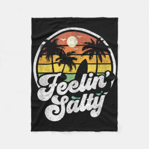 Feeling Salty Island Vacation Surfing Palm Retro B Fleece Blanket