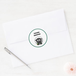 Feeling Sheepish Cute Sheep Cartoon with Funny Pun Classic Round Sticker