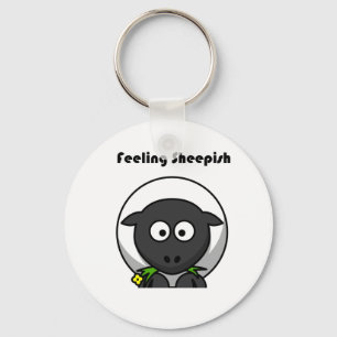 Feeling Sheepish Cute Sheep Cartoon with Funny Pun Keychain