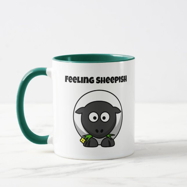 Feeling Sheepish Cute Sheep Cartoon with Funny Pun Mug (Left)
