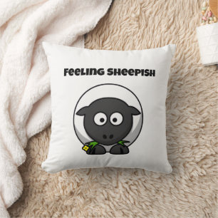 Feeling Sheepish Cute Sheep Cartoon with Funny Pun Throw Pillow