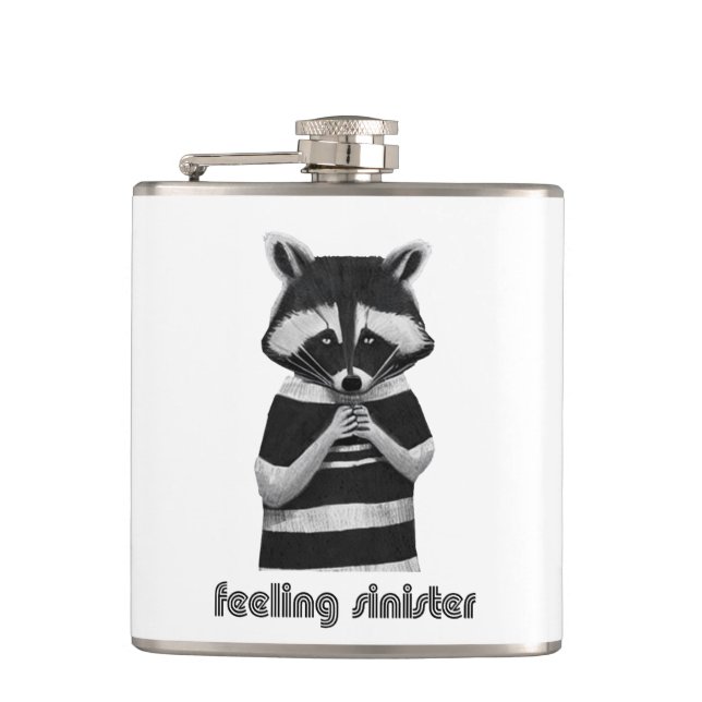 Feeling Sinister Funny Raccoon Hip Flask (Front)