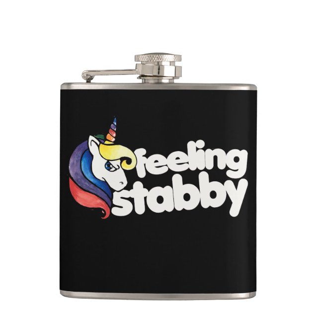 feeling stabby unicorn hip flask (Front)