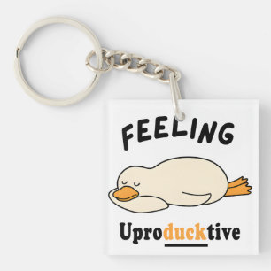 Feeling Unproductive Funny Sleeping Duck Meme Keychain