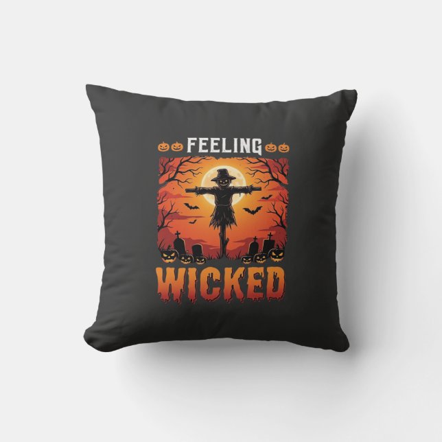 Feeling Wicked Halloween Scarecrow Design_1 Throw Pillow (Front)