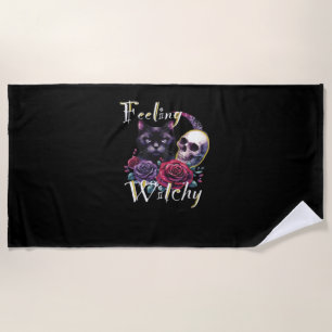 Feeling Witchy Black Cat Classic T-Shirt Beach Towel