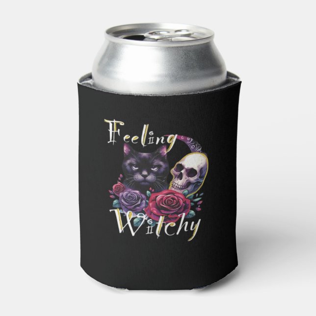 Feeling Witchy Black Cat Classic T-Shirt Can Cooler (Can Front)
