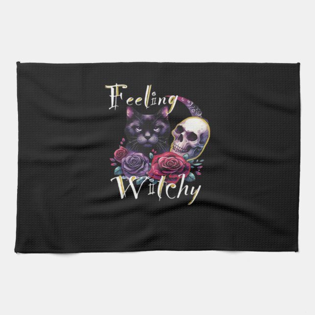 Feeling Witchy Black Cat Classic T-Shirt Kitchen Towel (Horizontal)