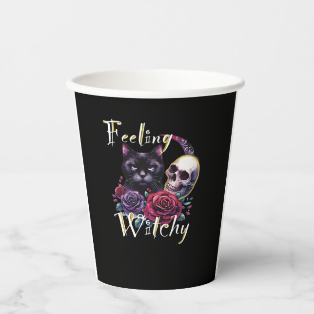 Feeling Witchy Black Cat Classic T-Shirt Paper Cups (Front)