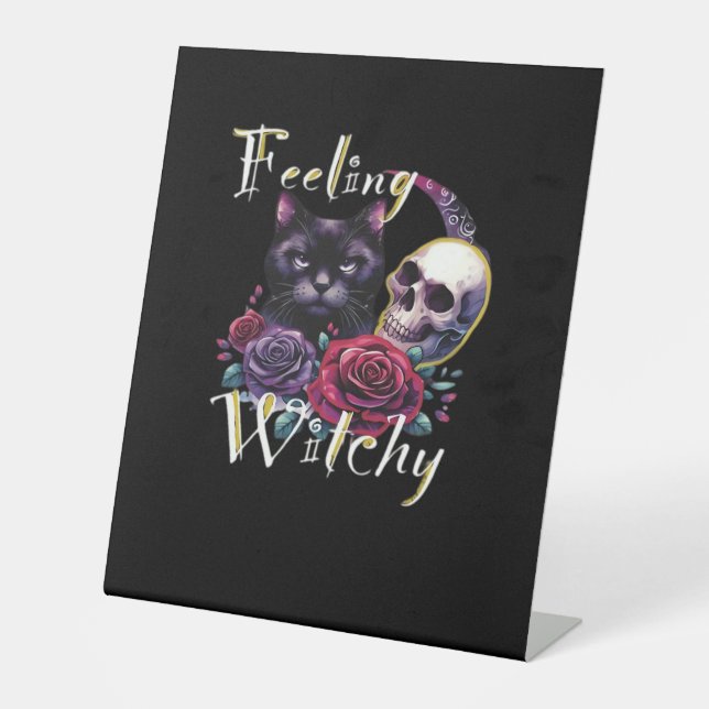Feeling Witchy Black Cat Classic T-Shirt Pedestal Sign (Front)