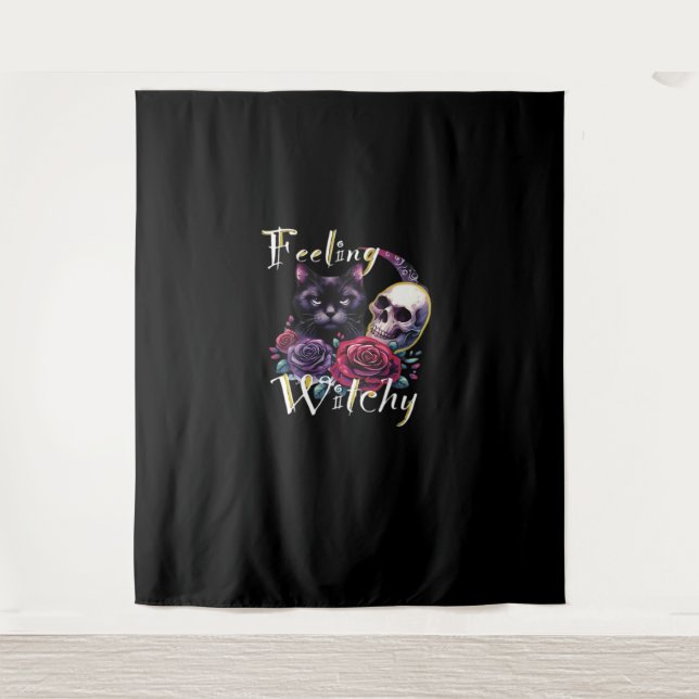 Feeling Witchy Black Cat Classic T-Shirt Tapestry (Front)