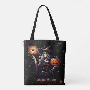 Feeling Witchy - Pumpkin, Magic Wand, Stars Tote Bag