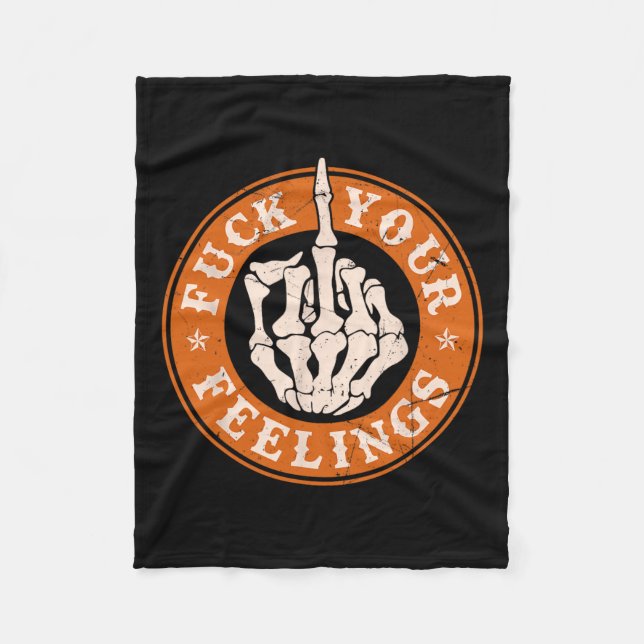 Feelings Halloween Skeleton Hand Middle Finger  Fleece Blanket (Front)