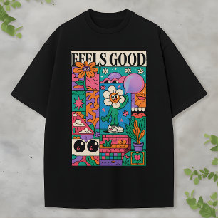 Feels Good Retro Pop Art Flower Character Colorful T-Shirt