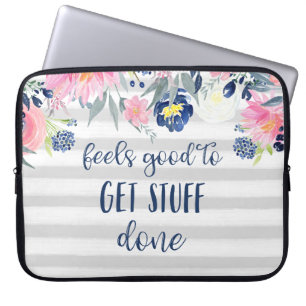 Feels Good to Get Stuff Done Watercolor Floral Laptop Sleeve