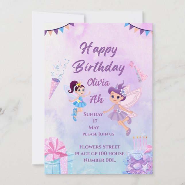 Fées magiques Filles de carte anniversaire Invitat (Devant)